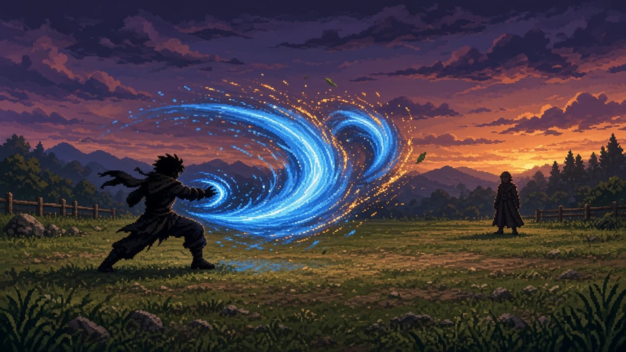 Mockup de um jutsu em um campo de treino