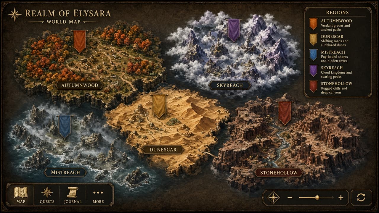 Mockup do mapa das cinco vilas do servidor