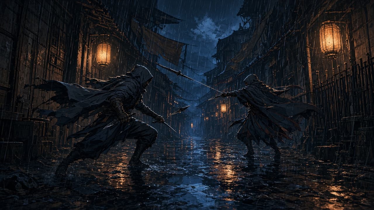 Mockup de um combate em um beco à noite
